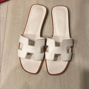 Hermes Oran Sandal White